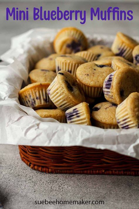 Mini Blueberry Muffins are the perfect little snacks for kids and adults alike. These miniature treats are full of lemon and plump blueberries and they freeze well too! Honey Zucchini, Blueberry Mini Muffins, Cinnamon Zucchini Bread, Bread With Olive Oil, Mini Blueberry Muffins, Moist Muffins, Breakfast Recipes Sweet, Snacks For Kids, Muffin Tin Recipes