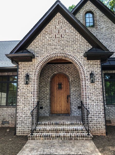 Brick House Ideas Exterior, Brick Home Exterior Colors Schemes, Popular Brick Exterior Colors, Dark Brown Brick House Exterior, Brick House With Metal Roof, Dark Brick House Exterior, Brick Craftsman House, Brown Brick House Exterior, Grey Brick House Exterior