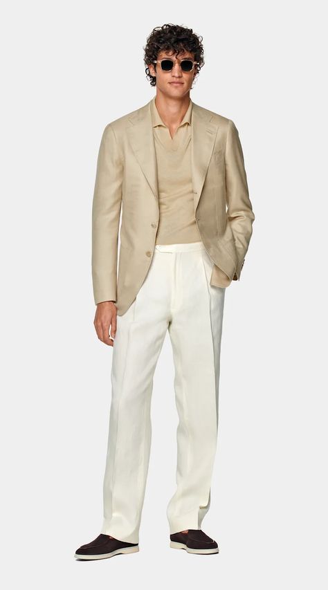 Light Brown Havana Blazer in Silk Cashmere Linen | SUITSUPPLY US Luxury Beige Linen Suit, Beige Blazer Outfit Men, Luxury Linen Beige Suits, Luxury Menswear-inspired Beige Sport Coat, Linen Blazer Men, Luxury Linen Menswear-inspired Blazer, Beige Blazer Outfit, Beige Linen Single-breasted Blazer, Dress Jackets