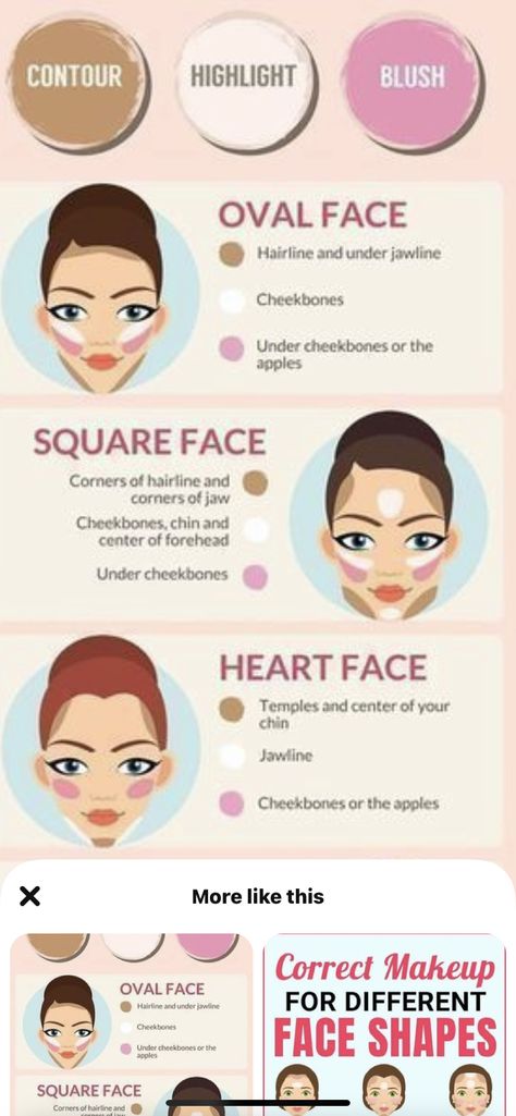 Contour And Highlight For Heart Face, Makeup Placement Square Face, Contouring Heart Shaped Face, Makeup Tutorial For Square Face Shape, How To Contour Heart Shaped Face, Makeup Looks Heart Shaped Face, Contouring For Beginners Oval Face, Contour Makeup For Beginners Oval Face, Conturing Makeup Square Face