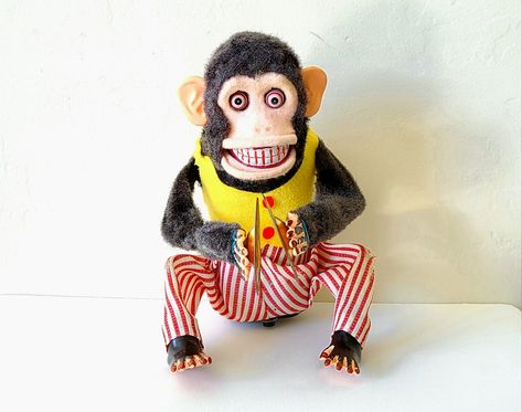 1950s Jolly Chimp mechanical vintage toy, cymbal clapping monkey toy. Clapping Monkey, Cymbal Monkey, Jolly Chimp, Monkey With Cymbals, Monkey Toy, Adidas Shoes Women, Cymbals, Shoes Women, Vintage Toys