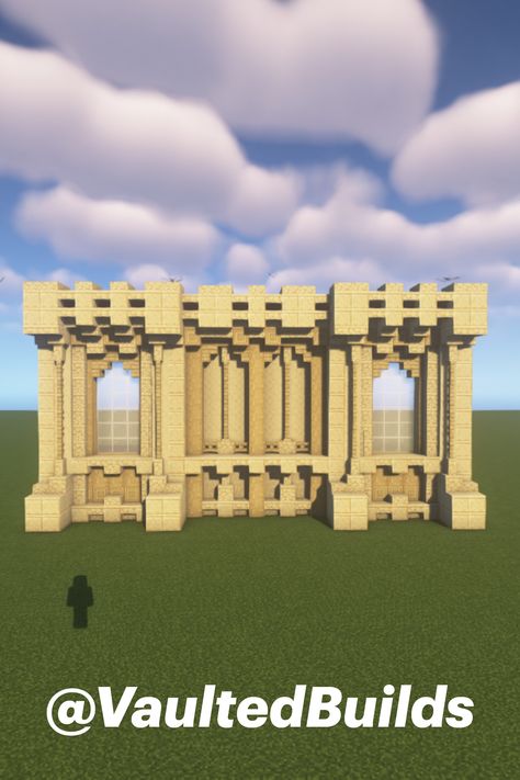 Wall Ideas Minecraft Outside, Sandstone Mansion Minecraft, Minecraft Sandcastle Build, Sand Castle Minecraft Build, Minecraft Arabian Palace, Palace Minecraft Ideas, Mincraft Pillar, Minecraft Mud Brick Pallet, Minecraft Curved Roof Design