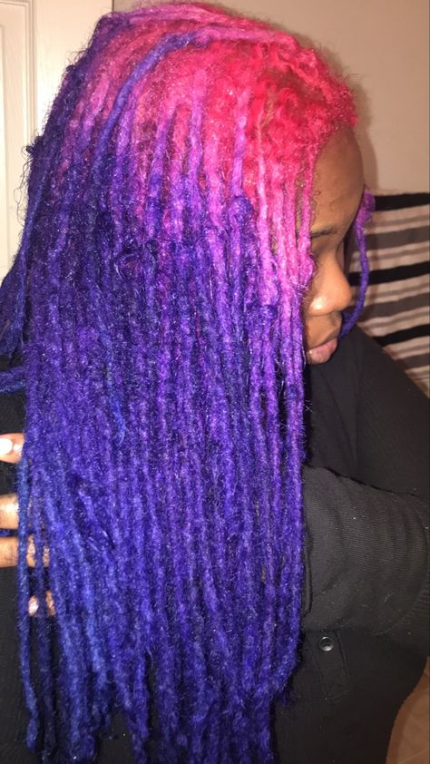 Colors To Dye Your Locs Black Women, Pink And Purple Locs Black Women, Purple And Green Locs, Pink And Blue Locs, Light Purple Locs, Dyed Locs Dark Skin, Pink And Purple Locs, Colors Locs, Locs Dyed