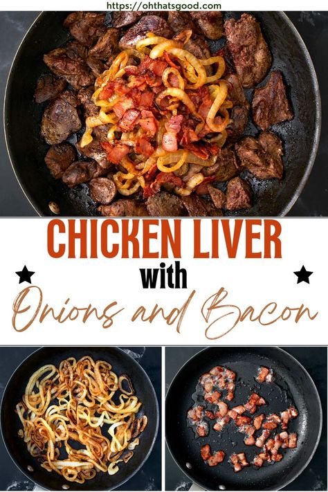 Chicken livers, bacon, and onions in a large skillet. Chicken Livers And Onions, Chicken Liver And Onions, Liver And Bacon, Chicken Liver Recipes, Liver And Onions, Liver Recipes, Bacon Recipe, Chicken Liver, Delicious Soup Recipes