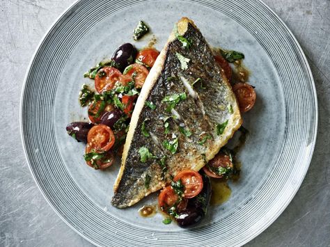 Seabream with Tomato Herb Salsa --- This is fantastic!!! I used red snapper (I don't think we can get sea bream in the states) The salsa is amazing and works with chicken, as well Sea Bream Recipes, Mediterranean Foods, Gordon Ramsay Recipe, Sea Bream, Fish Fillets, Idee Pasto Sano, Sea Bass, Salsa Recipe, Gordon Ramsay