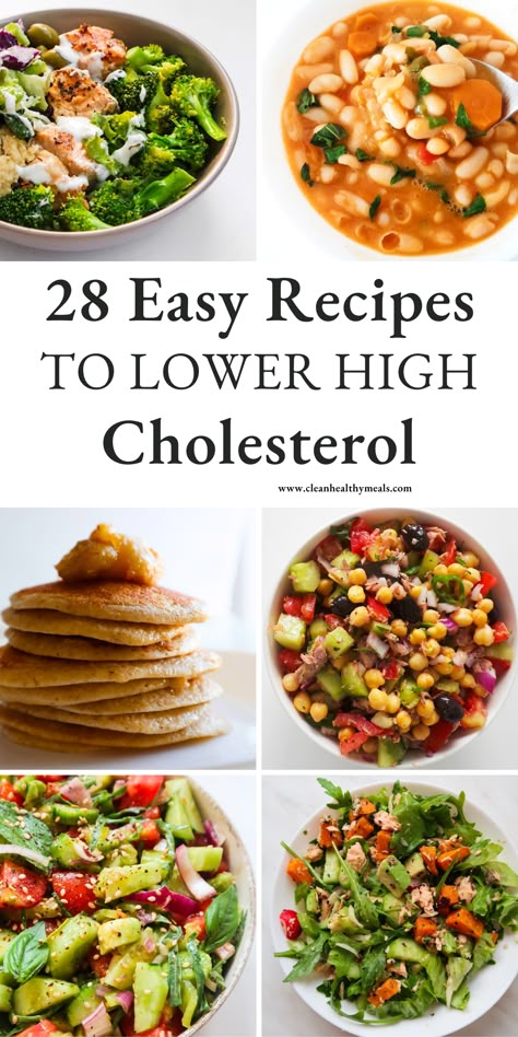 28 Easy Recipes to Lower Cholesterol - Clean Healthy Meals Recipes To Lower Cholesterol, Low Cholesterol Recipes Dinner, Lower High Cholesterol, Low Cholesterol Meal Plan, Cholesterol Friendly Recipes, Low Cholesterol Diet Plan, Cholesterol Meals, Salade Healthy, Foods To Reduce Cholesterol