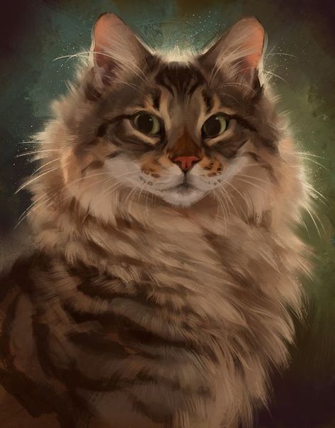 Digital Painting Portrait, Cat Art Illustration, Warrior Cats Art, Brown Cat, Warrior Cat, Cat Portraits, Cat Painting, Warrior Cats, Cat Drawing