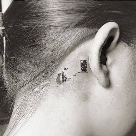 Blatt Tattoos, Piano Tattoo, Behind Ear Tattoos, Movie Tattoo, Movie Tattoos, The Truman Show, Disney Tattoo, Dainty Tattoos, Little Tattoos