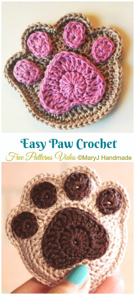 Easy Paw Crochet Free Patterns [Video] Paw Crochet Pattern Free, Dog Coasters Crochet, Crochet Dog Coaster, Crochet Pawprint, Crochet Room, Corak Krusye, Paw Crochet, Practical Crochet, Small Bunny