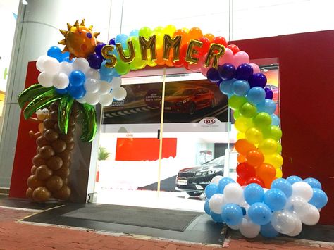 Summer Theme Balloon Arch Decorations | THAT Balloons Summer Balloon Decor, Pool Balloon Arch, Summer Balloons Decoration, Summer Balloon Arch, Beach Theme Balloon Decor, Tropical Balloon Arch, School Balloon Arch, Summer Balloon Wall, Beach Ball Balloon Garland