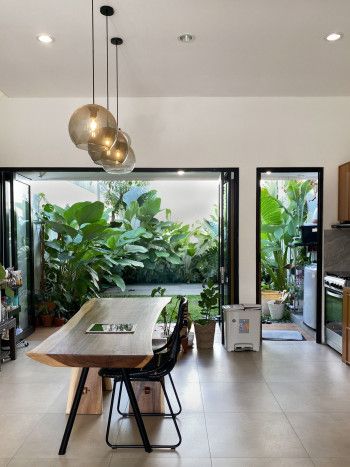 Lab House | Bandung | Aaksen Responsible Aarchitecture Small Tropical House, Modern Tropical Interior Design, Tropical Houses Interior, Modern Tropical Interior, Lights Backyard, Plants Backyard, Indonesian House, Gardens Backyard, Backyards Ideas