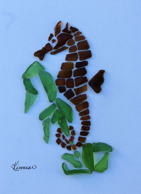 Seahorse & Plant Beach Glass Art Sea Glass Authentic Narragansett Rhode Island Narragansett Rhode Island, Sea Glass Diy, Sea Glass Art Diy, Sea Glass Art Projects, Beach Glass Crafts, Glass Art Pictures, Wine Glass Art, Sea Crafts, Beach Glass Art