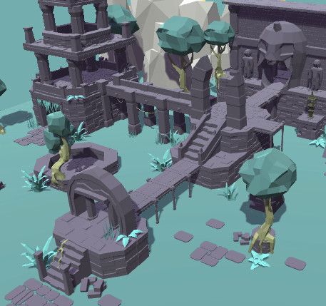 ArtStation - Low Poly Temple Ruins, Theophile Curto Underwater Rocks, Ruined Temple, Game Level Design, Minecraft Interior, Temple Ruins, Low Poly Games, Game Environment, Low Poly Art, Level Design