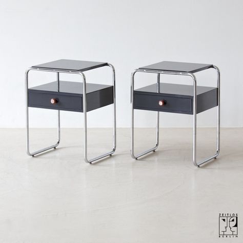 2 Bauhaus bedside cabinets Wire Furniture, Bauhaus Furniture, Bedside Cabinets, Creative Furniture, Bedside Cabinet, Tubular Steel, Sideboard Cabinet, Metal Furniture, Chrome Plating