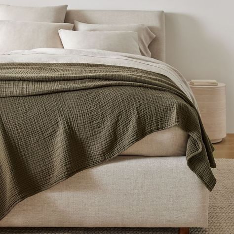 Dreamy Gauze Cotton Blanket | West Elm (US) End Of Bed Quilt, Olive Throw Blanket, Two Person Bedroom, Room Ideas Wardrobe, Boys Shared Room Ideas, Global Bedroom, Throw Blanket On Bed, Seattle Townhouse, Desert Villa