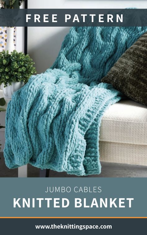 Cable Knit Blankets Free Patterns, Free Chunky Knit Blanket Pattern, Cable Knit Throw Blanket Free Pattern, Cable Knit Blanket Pattern Free, Bernat Blanket Yarn Patterns Knitting, Knitted Blanket Patterns, Afgan Patterns, Free Chunky Knitting Patterns, Knitted Throw Patterns