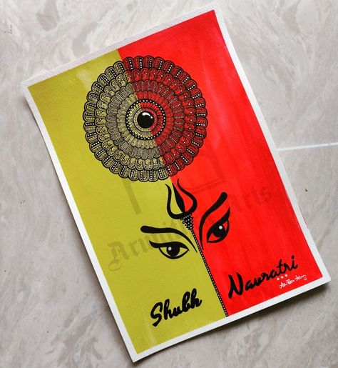 Happy navratri Navratri Drawing Ideas Mandala, Mandala Art For Navratri, Navratri Art Painting, Drawing For Navratri, Mataji Drawing, Navratri Mandala Art, Navratri Drawing Sketch, Navratri Sketch, Navratri Painting Ideas