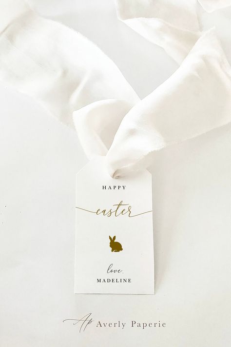 Simple Easter Tag, Editable Easter Tag with Gold Easter Bunny, Elegant Easter Tag, Easter Tag for Kids, Templett #eastertag #easterbunnytag #diyeastertag #diyeaster #simpleeastertag #printableeastertag #etsy #eastergiftidea #easterbagtag Easter Gift Tags, Easter Tag, Easter Gift Tag, Easter Bunny Gifts, Easter Tags, Bunny Gifts, Candle Business, Easter Printables, Easy Easter