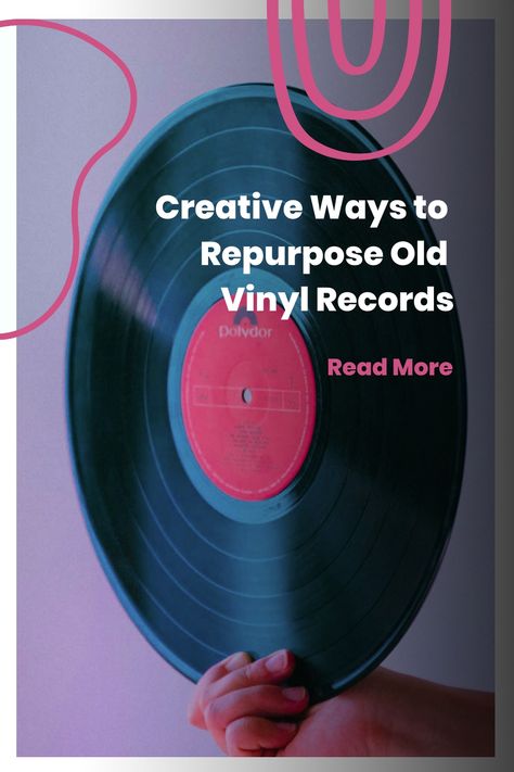 Hand holding a vinyl record with text overlay: "Creative Ways to Repurpose Old Vinyl Records, Read More". Things To Do With Records Vinyls, What To Do With Old Vinyl Records, Upcycle Vinyl Records, Vinyl Record Crafts Diy, Decorating With Records, Diy Vinyl Record Projects, Old Records Crafts, Vinyl Records Storage Ideas, Vinyl Records Art