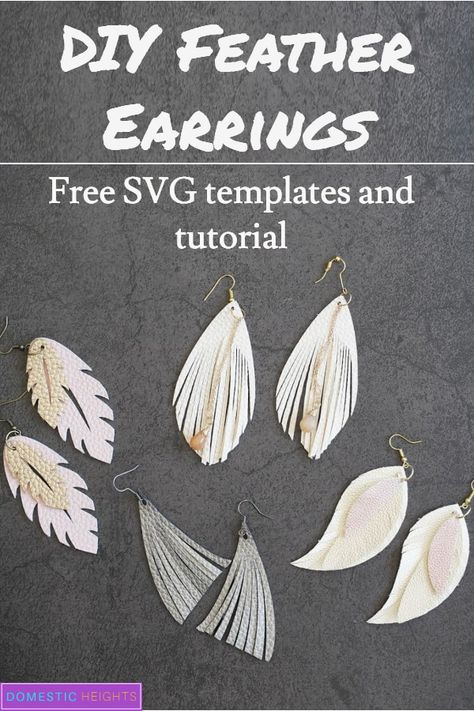 Easy faux leather earrings project made with the Cricut, free SVG tempaltes Free Faux Leather Svg, Cricut Leather Earrings, Diy Feather Earrings, Diy Leather Feather Earrings, Leather Earring Svg, Cricut Leather, Diy Feather, Silhouette Earring, Diy Leather Earrings