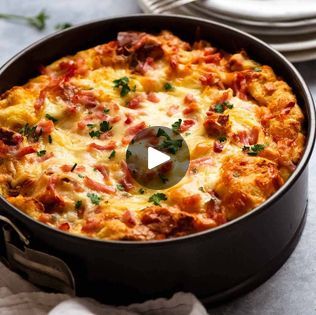 1.9M views · 6.8K reactions | Cheese and Bacon Strata Cake | The perfect breakfast casserole - in cake form!!! https://www.recipetineats.com/cheese-and-bacon-breakfast-strata-cake-bread-bake/ | By RecipeTin | Facebook Cheese And Bacon Strata Cake, Breakfast Strata, Savoury Pies, Cake Form, Cake Bread, Bacon Breakfast, Savory Pie, Bacon Cheese, Weekend Brunch