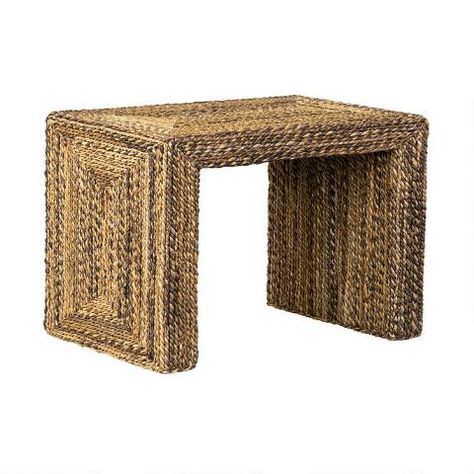 Natural Braided Seagrass Henry Accent Table | World Market Side Table Modern, Beach House Furniture, Accent Table Decor, Wicker Side Table, Modern Accent Tables, Living Room Console, Side Table Decor, Woven Chair, Entryway Console Table