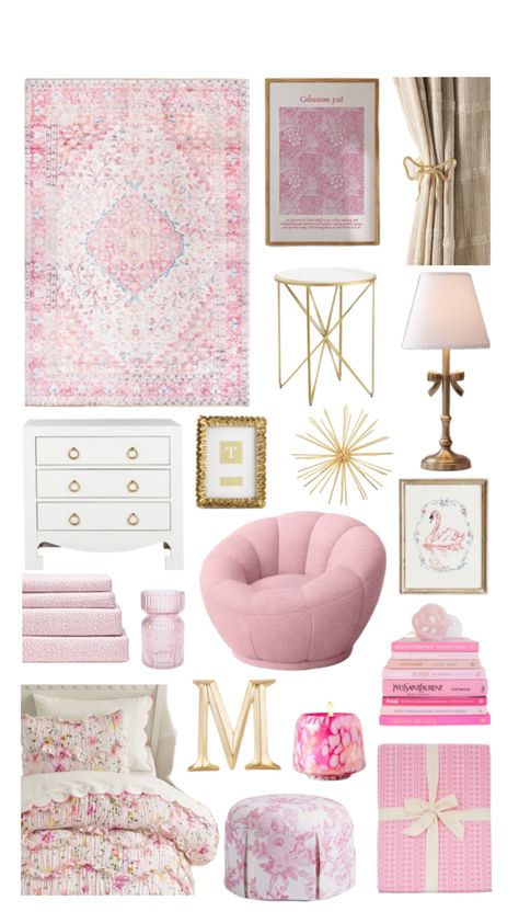 Gold Theme Room, Pink And Gold Room, White Dorm Room, Preppy Dorm Room, Dream Dorm Room, Gold Room, White Room Decor, Pink Room Decor, College Apartment Decor