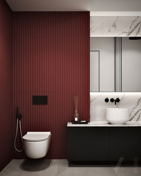 Toilet Design Modern, Bathroom Interior Design Modern, Modern Small Bathrooms, Luxury Master Bathrooms, Restroom Design, Washroom Design, Bathroom Red, Toilet Design, Small Bathroom Design