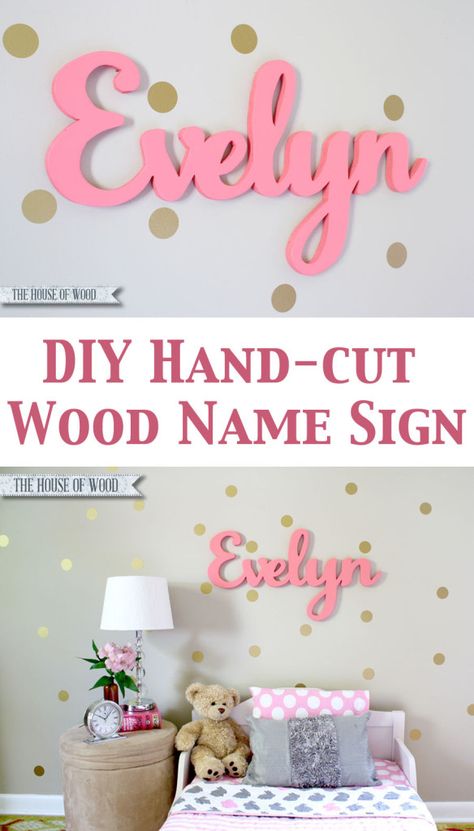 DIY Custom Wood Name Signs Diy Name Signs, Jen Woodhouse, Jigsaw Projects, Diy Bird Bath, Wood Name Sign, Wood Names, Wooden Name Signs, Diy Wood Signs, Kids Wood