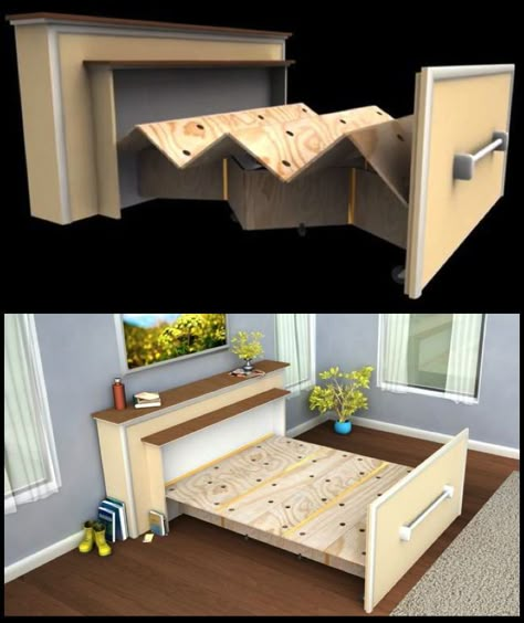 Roll Out Bed, Murphy Bed Ikea, Beds For Small Spaces, Murphy Bed Diy, Murphy Bed Plans, Smart Bed, Bed Diy, Diy Furniture Easy, Design Apartment