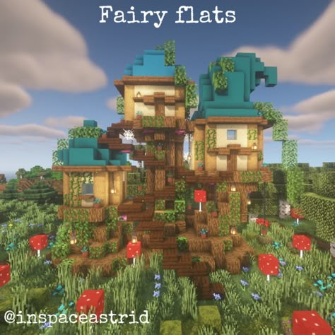 Fairy Garden Minecraft Ideas, Fairy Hut Minecraft, Minecraft Fairy Kingdom, Fairy Base Minecraft, Cottagecore Fairy Village Minecraft, Minecraft Fairy Farm, Minecraft Fairy Village Builds, Minecraft Fairycore House, Fairy Castle Minecraft