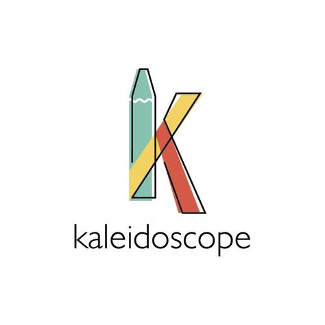 For this logo redesign, I used the fact that Kaleidoscope is sponsored by Crayola to include a shape of a crayon in the logo itself. I also played off of the look of a children's drawing by using color blocks of primary colors that do not fit perfectly into the line drawing. Kaleidoscope Logo, Museum Logo, Children's Drawing, Art And Creativity, Logo Redesign, Childrens Drawings, Childrens Museum, Creative Play, Design Working