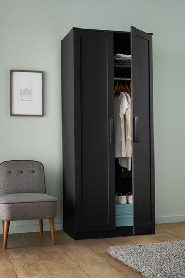 Flynn Double Wardrobe Black Wardrobe Bedroom, Space Saving Wardrobe, Army Room Decor, Bedroom Cupboards, Army Room, Double Wardrobe, Black Wardrobe, Wardrobe Furniture, Sliding Wardrobe