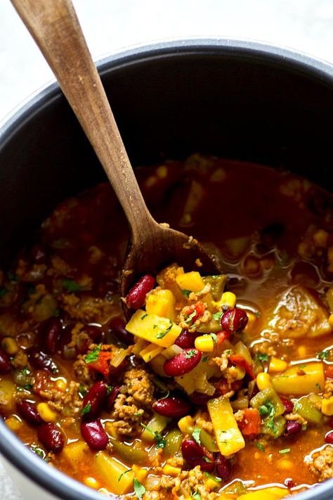 Chili With Pineapple Recipe, Unique Chilli Recipes, Pineapple Chili Recipe, Spicy Beef Chili Recipe, Unique Chili Recipe, Chili Recipe Food Network, Sweet And Spicy Beef, Clean Soups, Unique Chili