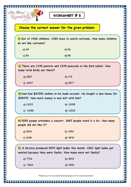 Grade 3 Maths Worksheets, Easy Math Worksheets, Grade 5 Math Worksheets, 4th Grade Math Worksheets, Worksheets For Grade 3, Math Subtraction, 3rd Grade Math Worksheets, Maths Worksheets, Addition And Subtraction Worksheets