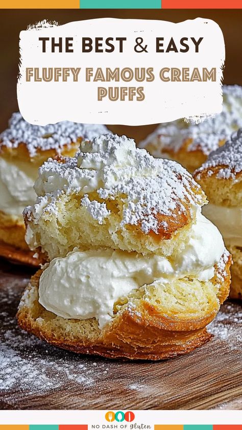 These Fluffy Famous Cream Puffs are a showstopper! With a light, golden shell and a creamy vanilla filling, they’re the perfect dessert for any event. Plus, they’re way easier to make than they look. Impress your friends and family with these simple, delicious cream puffs. Give them a try today! Best Cream Puff Filling, Cream Puff Fillings Ideas, Polish Cream Puff Cake Recipe, Homemade Cream Puffs Easy, Gluten Free Cream Puffs Recipes, How To Make Cream Puffs Step By Step, Holiday Cream Puffs, Fall Cream Puffs, Cream Puff Filling With Instant Pudding