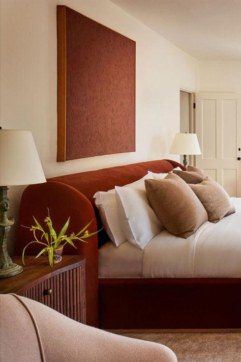 Warm and cozy bedroom with rich earth tones, luxurious upholstered bed, and neutral bedding. Classic Room, Jeremiah Brent, Modernist House, Eclectic Furniture, Nate Berkus, Custom Sofa, Design Del Prodotto, California Homes, Main Bedroom