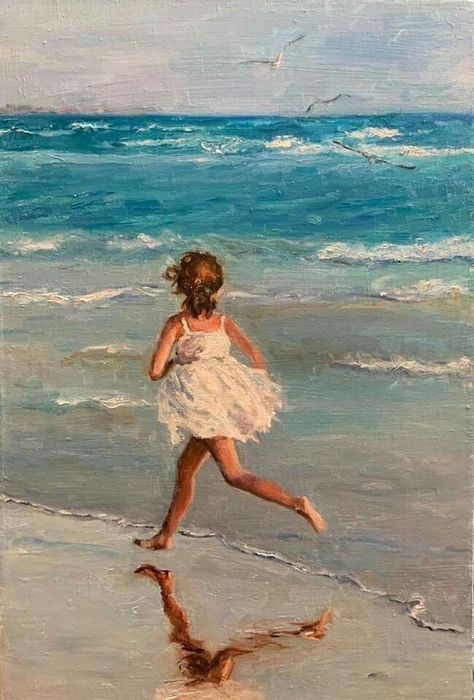 Painting And Embroidery, Best Paintings, Seaside Paintings, Beach Art Painting, طابع بريدي, Hyperrealism, Romantic Art, Beach Painting, Italian Artist