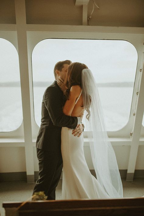 Seattle Ferry, Vashon Island, Elopement Wedding Dresses, Boat Wedding, Oregon Elopement, Couple Engagement Pictures, Ocean Wedding, Couples Posing, Ferry Boat