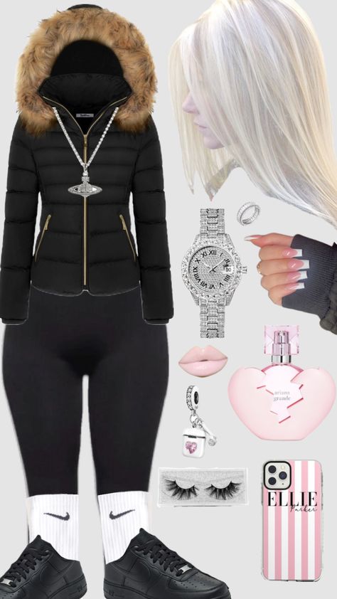 #chav #silver #pandora #blonde #nails #fit #fitinspo #outfit #outfitinspo #chavvy #chavgirl #chavy #chavv #nike #pink #lashes #viviennewestwood Chavvy Outfits, Outfit For Night Out, Pink Lashes, Chav Outfits, 2000s Outfits, Trendy Outfits For Teens, Nike Pink, Outfits Winter