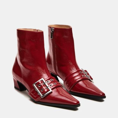 i love demonias don’t come in my size us 4 so i’m glad these ones do! definitely going to take a while to get used to Leather Dress Boots, Dress Leather Boots, Red Leather Boots, Low Heel Ankle Boots, Red Booties, Buckle Ankle Boots, Dress Boots, Red Boots, Buckle Boots