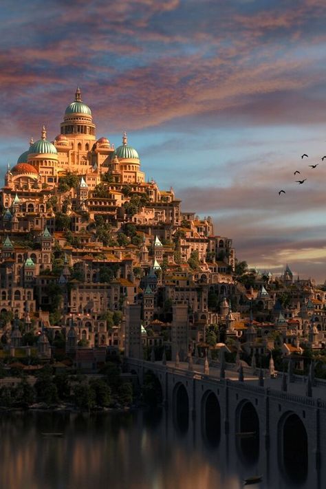 Castile Décor Steampunk, Ville Cyberpunk, Coastal Lighting, Harbor City, My Fantasy World, Design Landscape, Fantasy City, Fantasy Castle, Fantasy Story