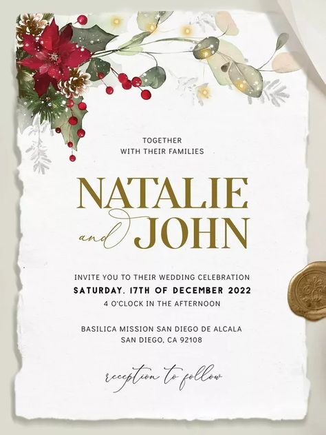 Wedding Invitations December, Christmas Wedding Invites Invitation Ideas, Christmas Themed Invitations, Wedding Invitations Christmas Theme, Traditional Christmas Wedding, Christmas Themed Wedding Invitations, Christmas Wedding Save The Date, December Wedding Invitations, Christmas Wedding Invites