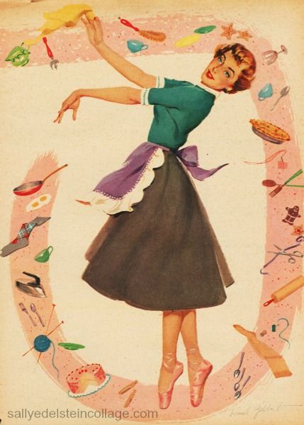 .The fabulous 1950s....when housework was like a beautiful ballet dance and mom flowed from room to room cooking, sewing, cleaning and ironing ;) 50s Housewife Art, 50s Housewife, 1950s Housewife, Vintage Housewife, Happy Housewife, Free Rein, Retro Housewife, Domestic Goddess, Vintage Glam