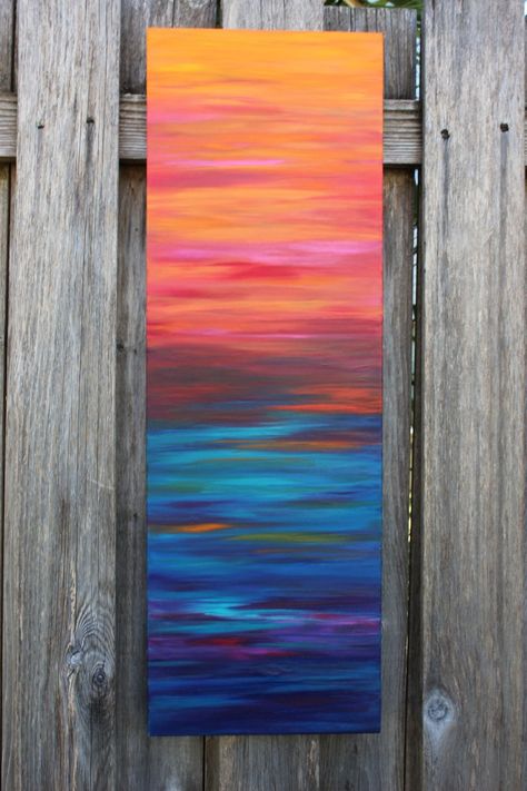 Blended-12x36 Contemporary Abstract Colorful Beach Sunset Landscape Painting - Etsy Vertical Canvas Painting Ideas, Beach Sunset Landscape, Sunset Landscape Painting, Acrylic Landscape, Soyut Sanat Tabloları, Sunset Landscape, Contemporary Abstract Art, Sunset Painting, Art Painting Acrylic