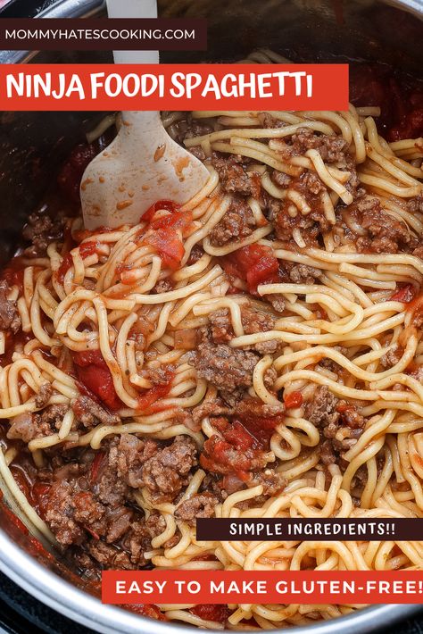 Ninja Foodie Spaghetti, Ninja Foodi Spaghetti Recipe, Ninja Spaghetti, Easy Ninja Foodi Recipes Dinner, Ninja Foodi One Pot Meals, Ninja Foodi Possible Cooker Recipes, Ninja Speedi Cooker Recipes, Ninja Foodi Spaghetti, Pressure Cooker Spaghetti