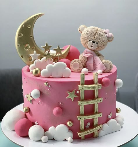 Baby Cake Design, Cake Decorating Tutorials Videos, Teddy Cake, Half Birthday Cakes, Baby Shower Cake Designs, Cake Designs For Girl, Cake Designs For Kids, Baby First Birthday Cake, Fondant Cake Designs