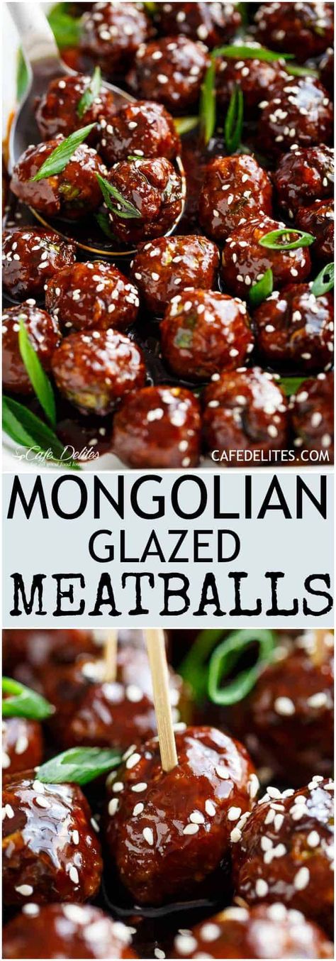 Mongolian Sauce, Glazed Meatballs, Cafe Delites, Asian Flavors, Snacks Für Party, Meatball Recipes, Beef Dishes, Clean Eating Snacks, Appetizer Snacks