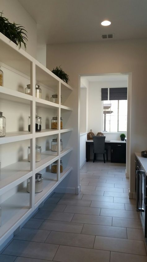 Wall Pantry Design, Pantry Behind Kitchen Wall, Pantry Wall Ideas, Pantry Curtain, Dining Room Open Shelving, Walk Through Pantry, Pantry Storage Ideas, Wall Pantry, Pantry Designs