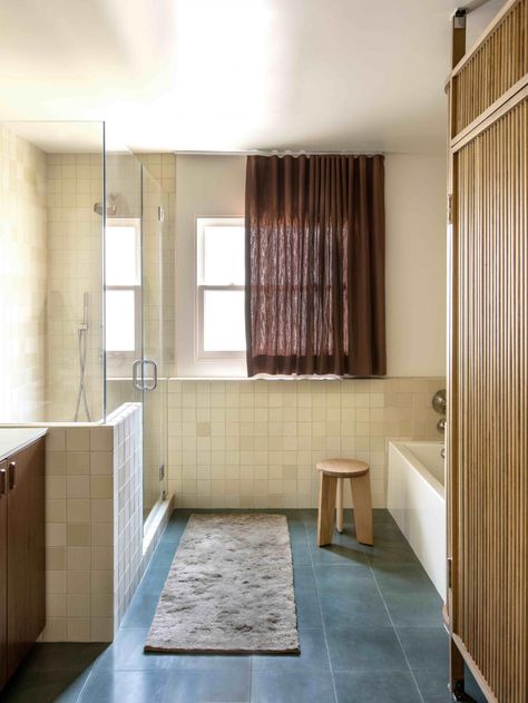 Bathroom With Spanish Tile Floor, Arctic Monkeys Drummer, Honed Concrete, Concrete Collaborative, Cement Tile Floor, Bespoke Dining Table, Midcentury Architecture, Matt Helders, Stone Tile Wall